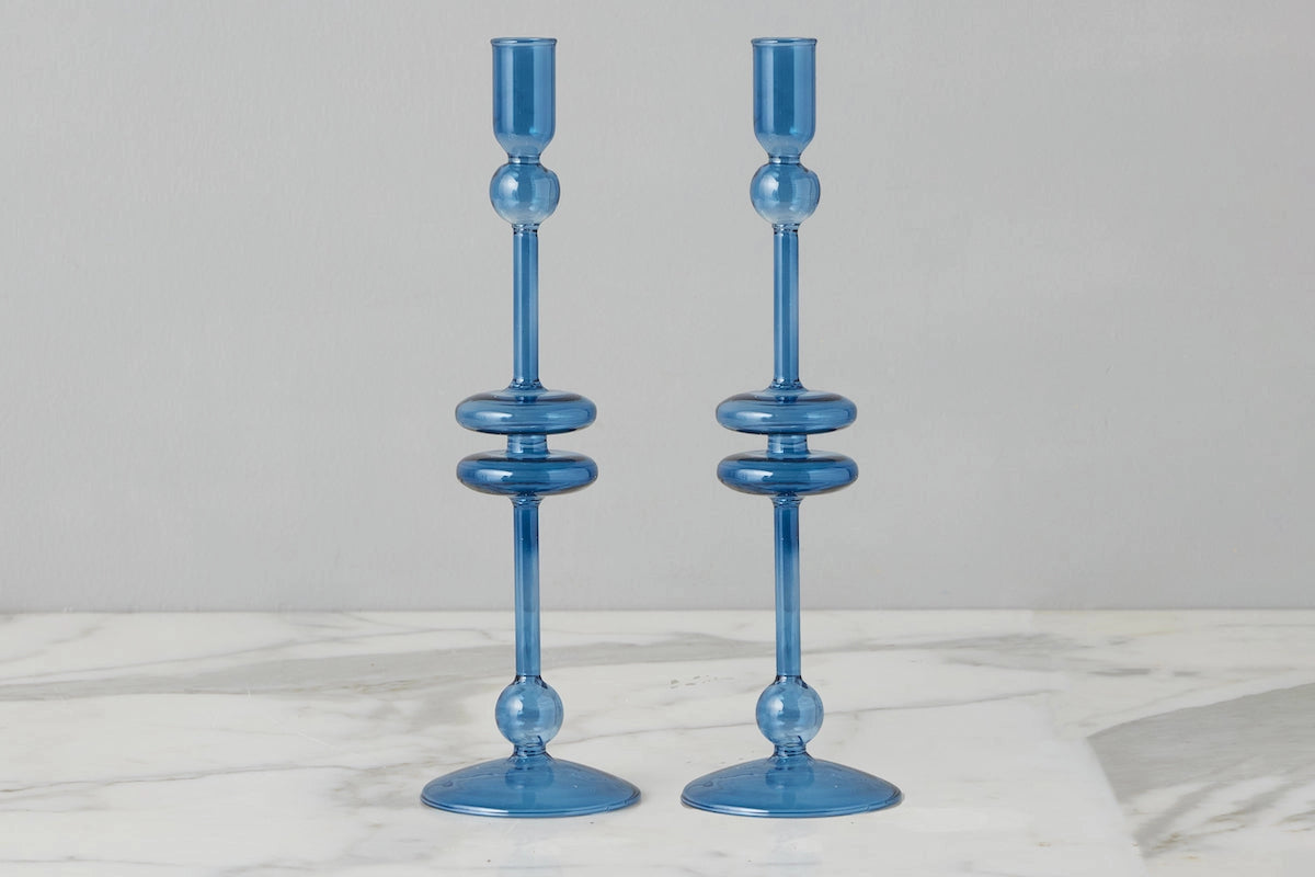 Sapphire Glass Candlestick Large