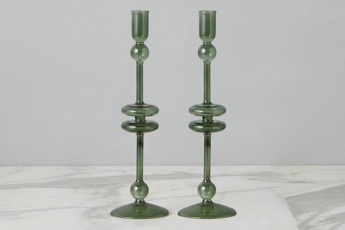 Emerald Glass Candlestick Large