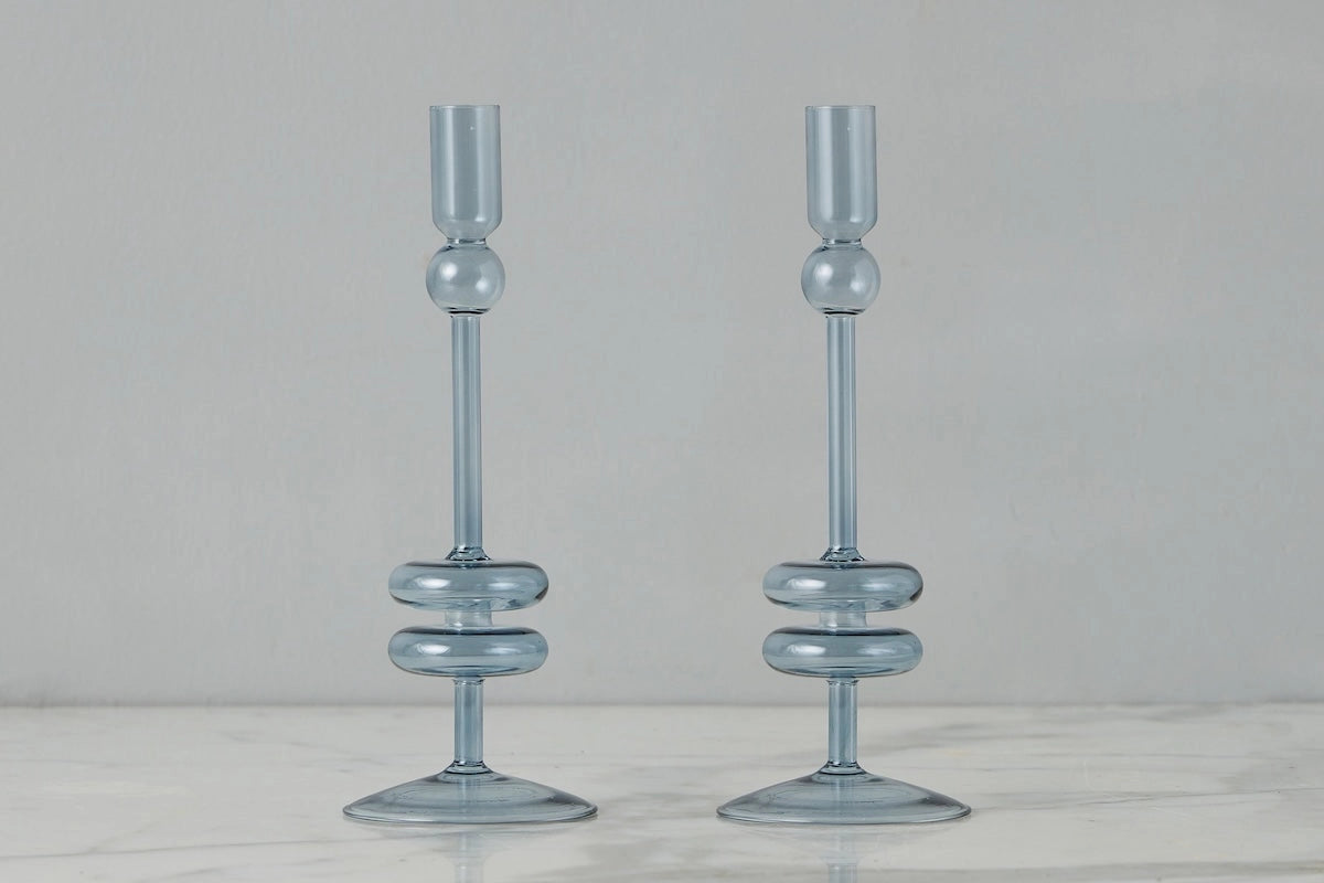 Denim Blue Glass Candlestick Medium