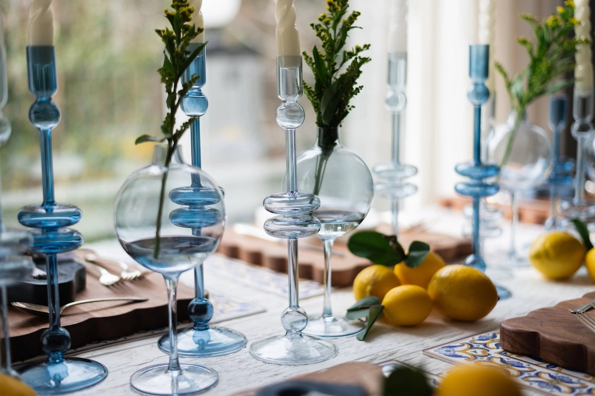 Sapphire Glass Candlestick Large
