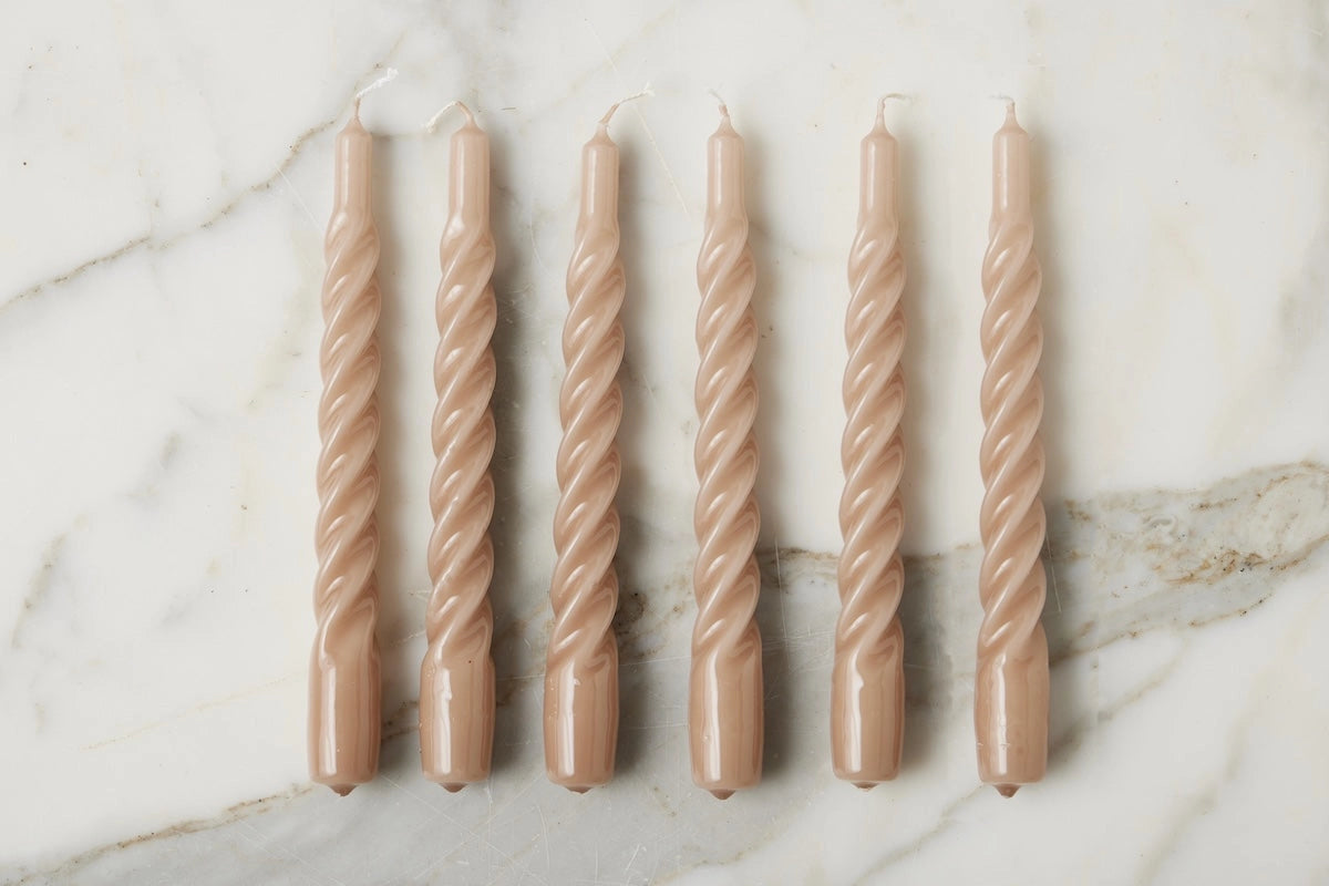 Taupe Twisted Taper Candles Set of 6