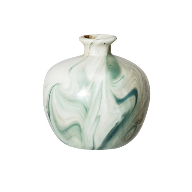 Round Stoneware Vase with Marbled Design