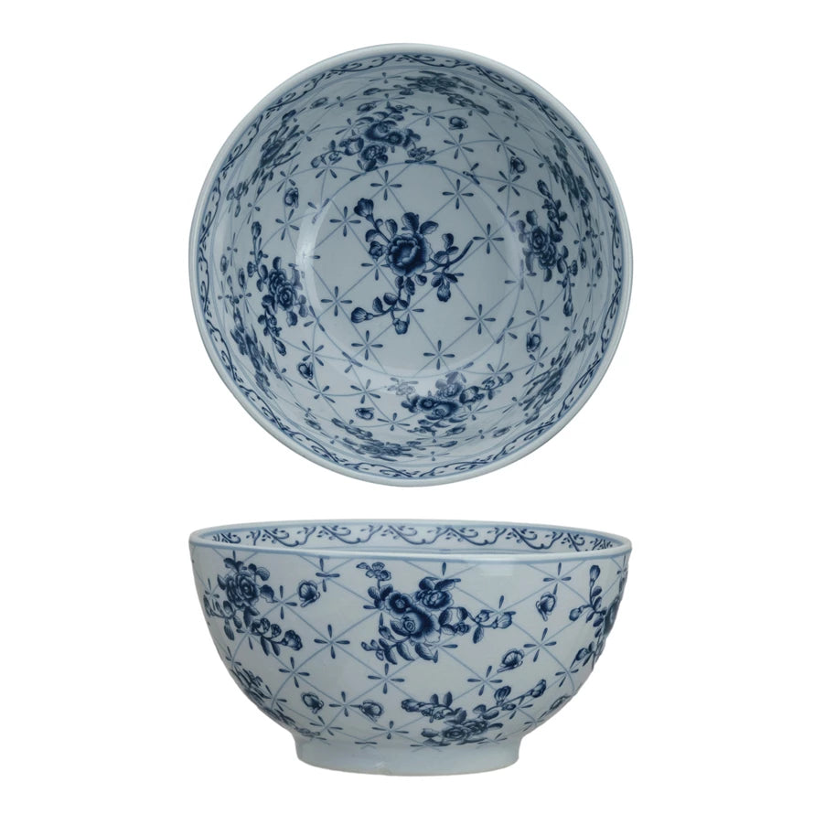 Porcelain Bowl with Botanicals & Crackle Glaze