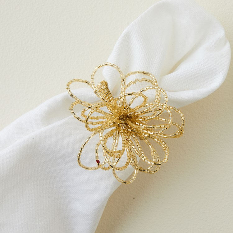 Gold Beaded Flower Napkin Ring