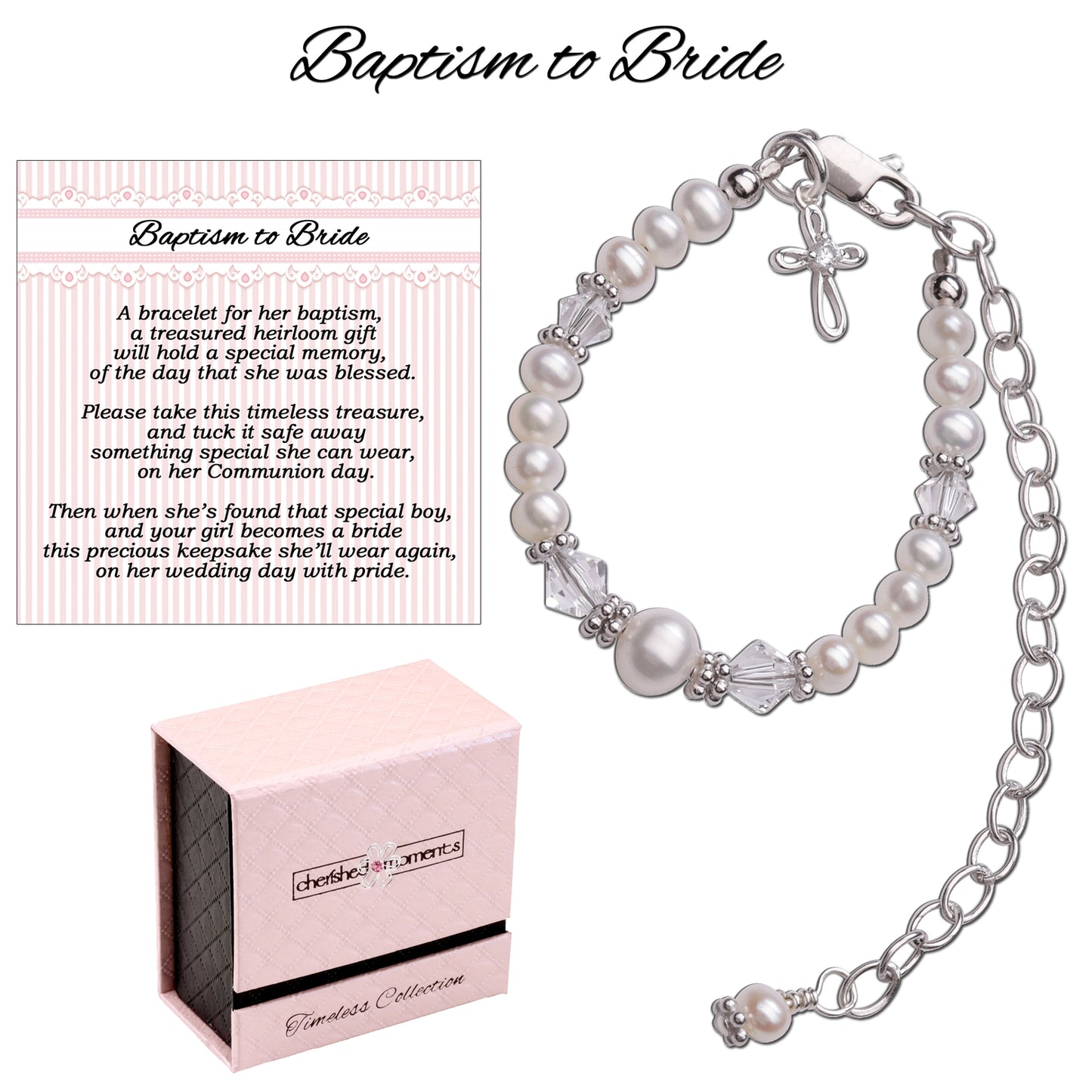 Baptism to Bride Sterling Silver Cross Bracelet