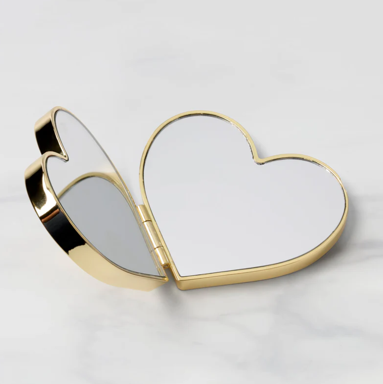 Heart-shaped compact mirror with gold frame
