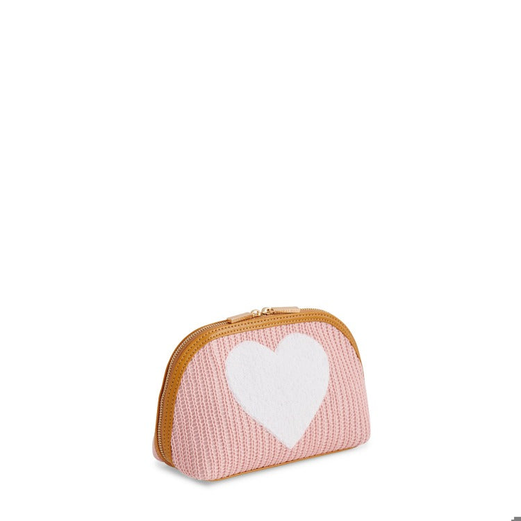 Heart Knit Zip Pouch Blush