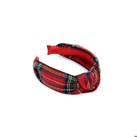 Tartan Knotted Headband Red