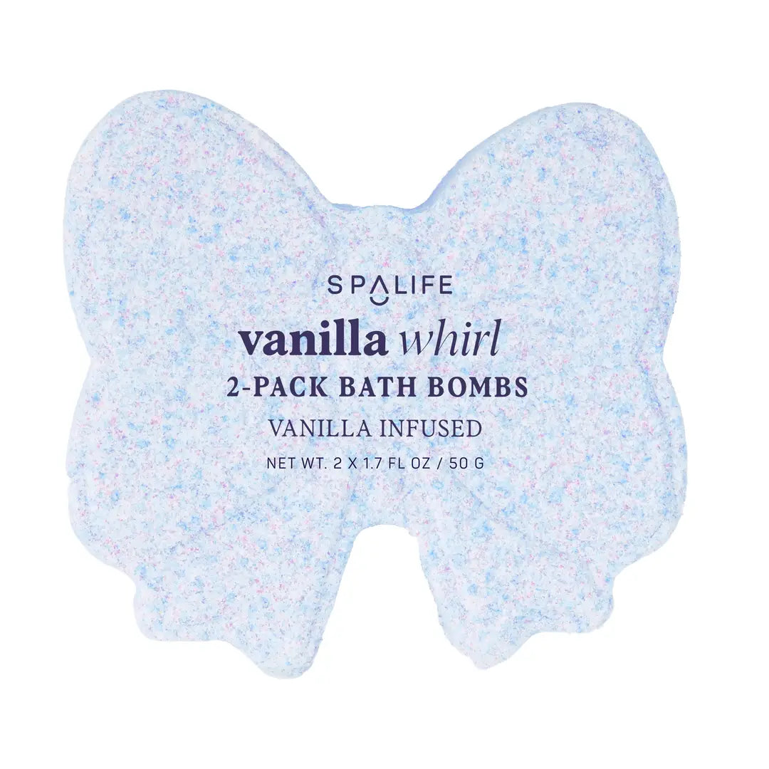 2 pack of vanilla swirl bah bombs in a shape of a bow