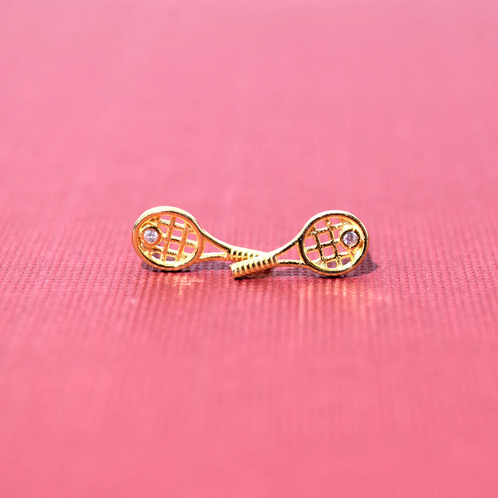 Gold Tennis Racquet Earrings