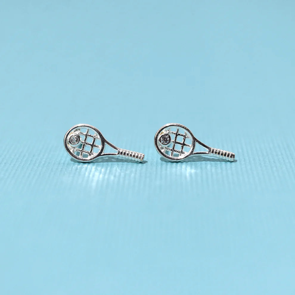 Silver Tennis Racquet Earrings