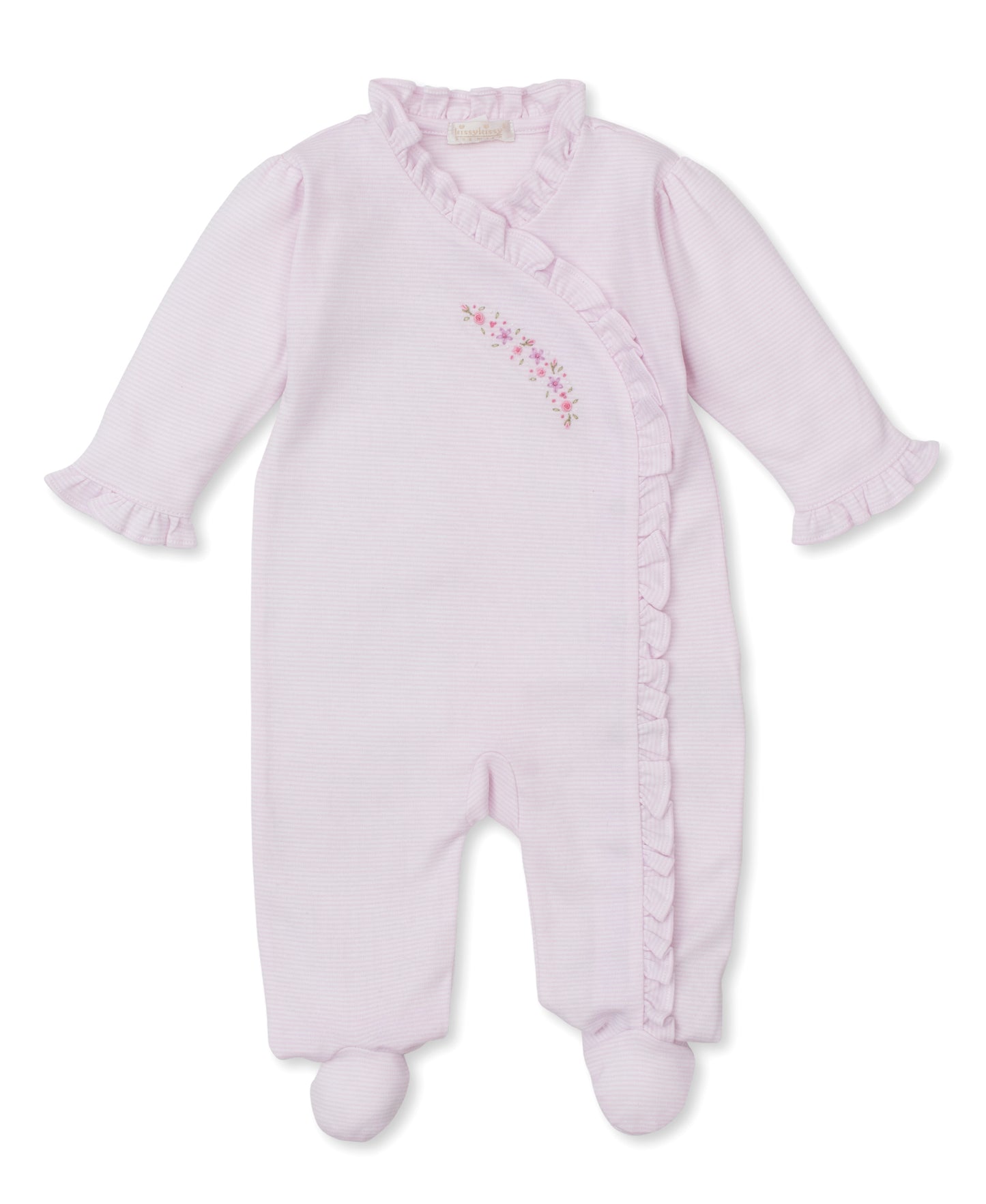 Kissy Kissy Footie w/Hand Embroidery Pink Stripe 0-3m