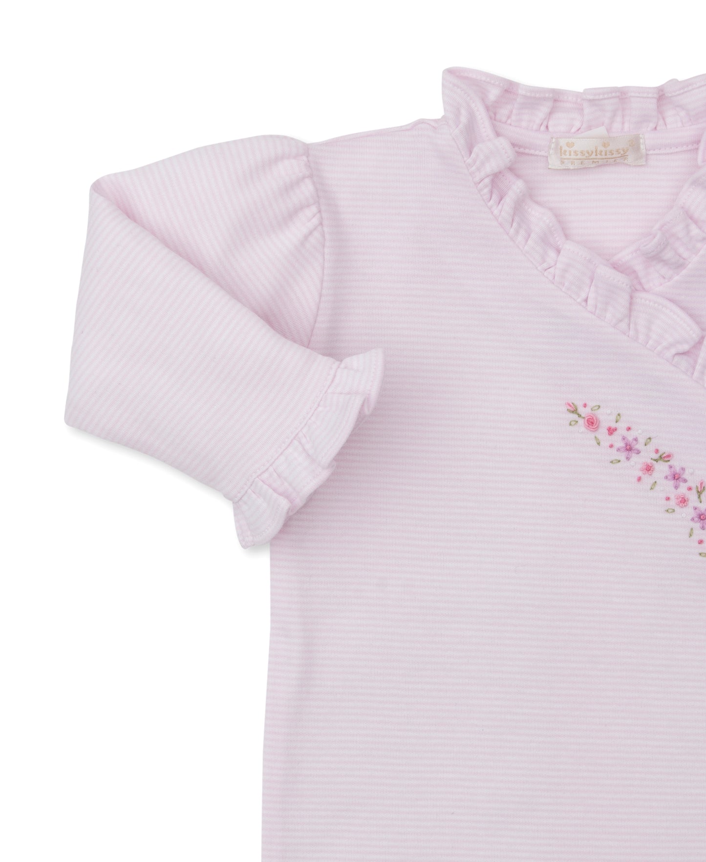 Kissy Kissy Footie w/Hand Embroidery Pink Stripe 0-3m