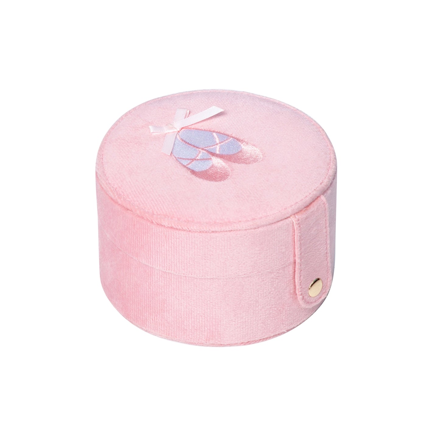 Rockahula Circulasr Pink jewelry box with ballet slipper design on a white background