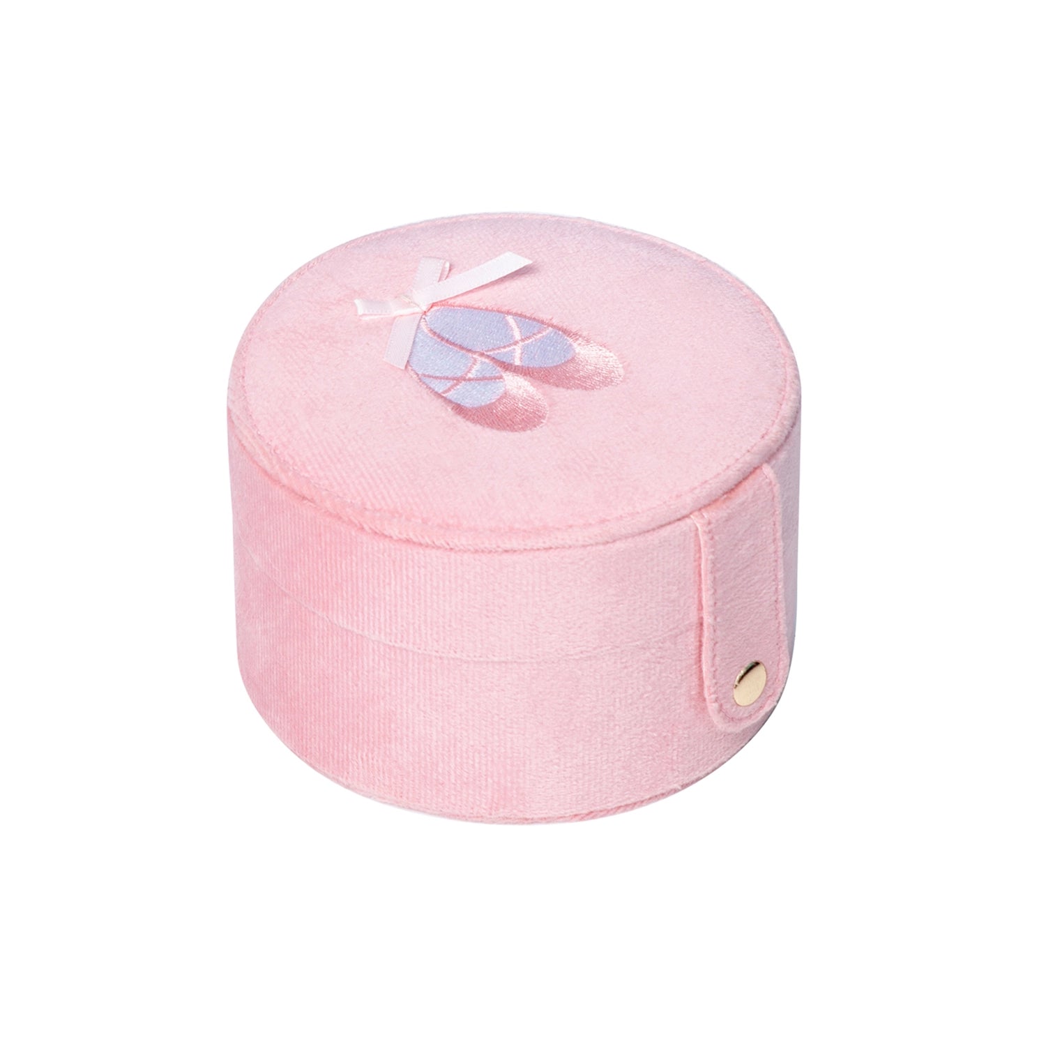 Rockahula Circulasr Pink jewelry box with ballet slipper design on a white background