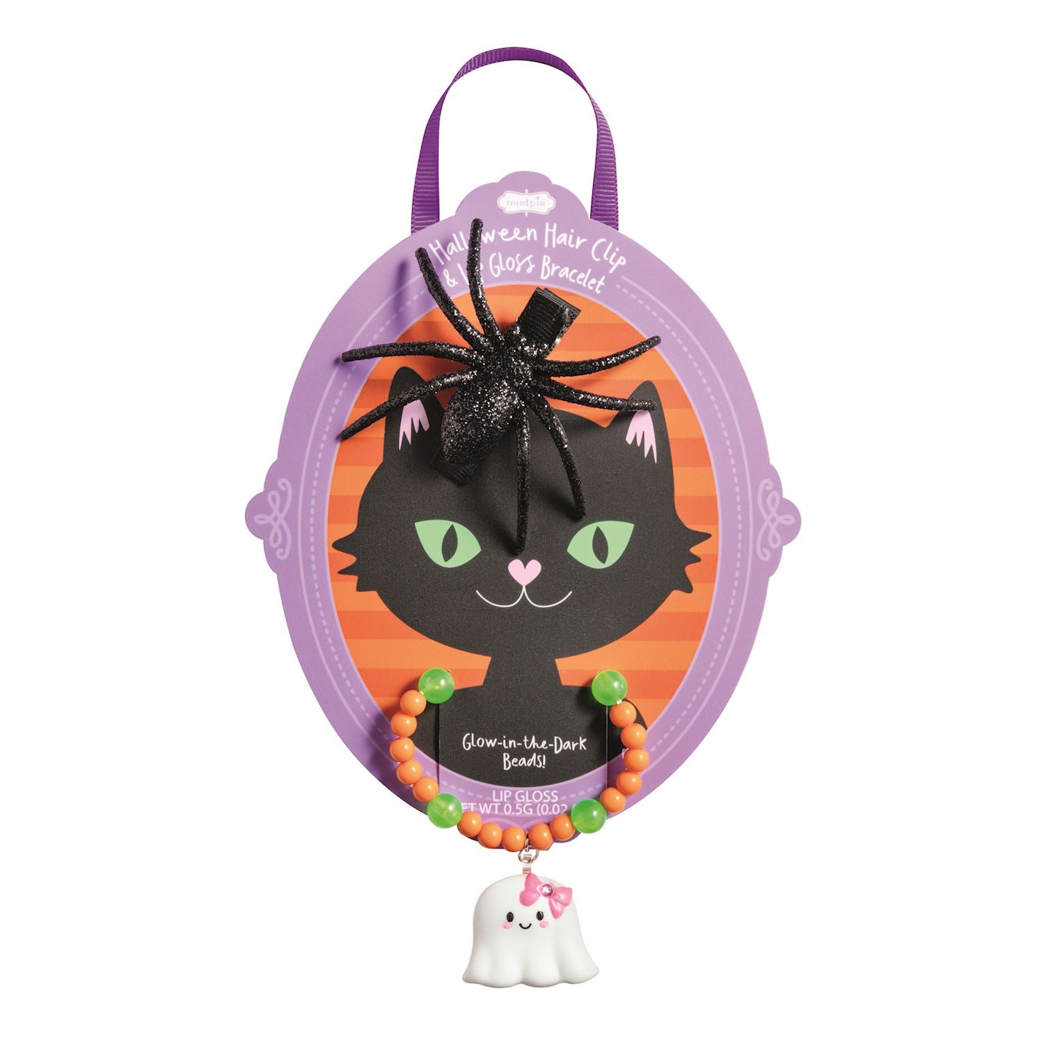 Halloween-themed hair clip set with spider and cat design on a white background