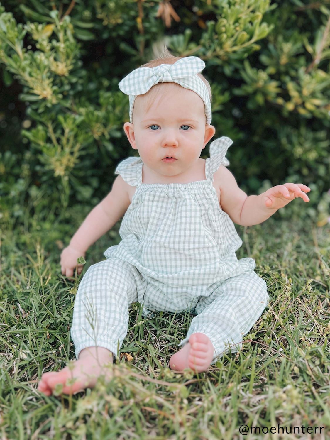 Mudpie Green Check Longall and Headband set - 9MO