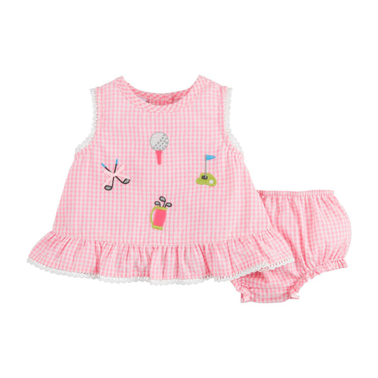 3-6m Embroidered Golf Pinafore Set
