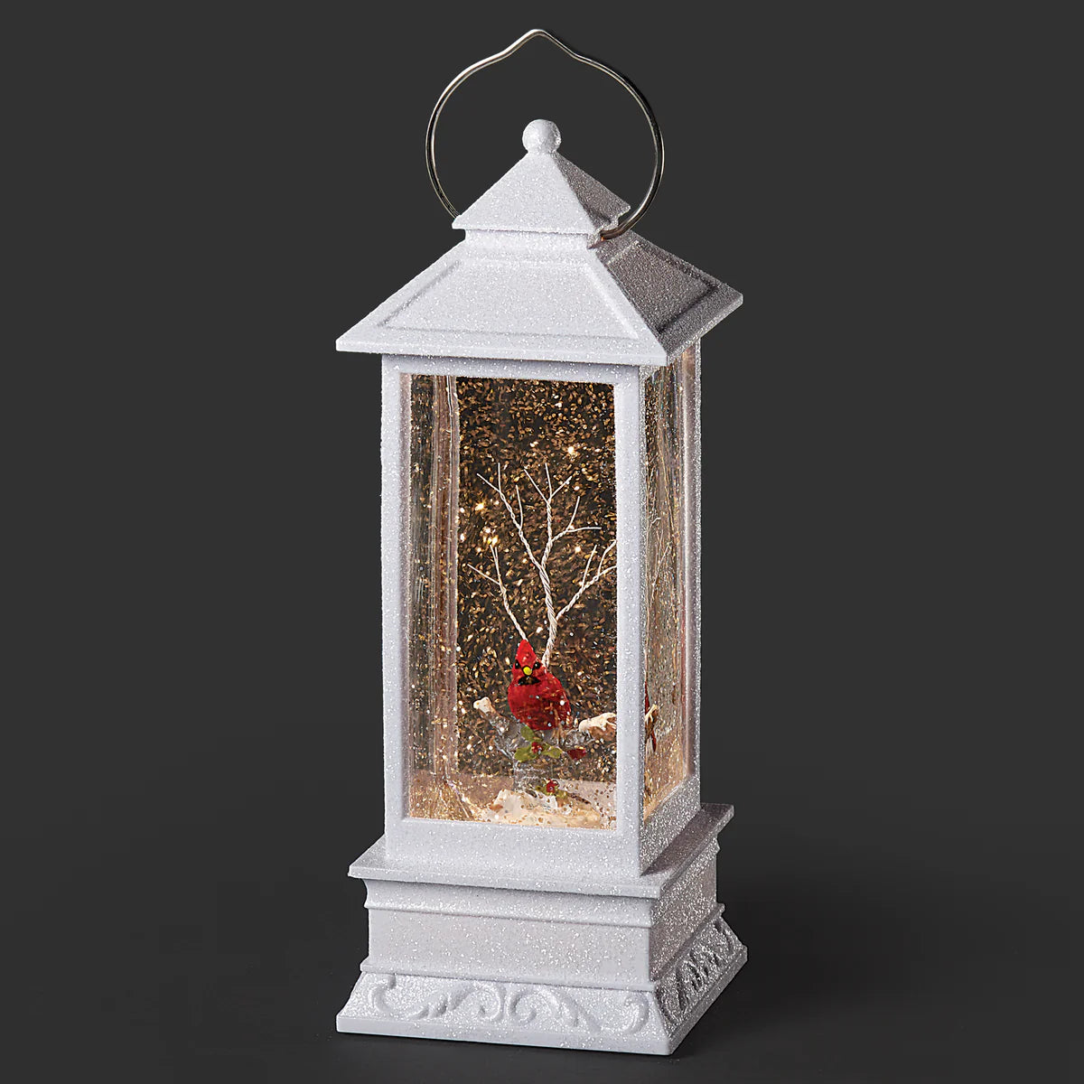 Lighted Swirl Lantern with Cardinal