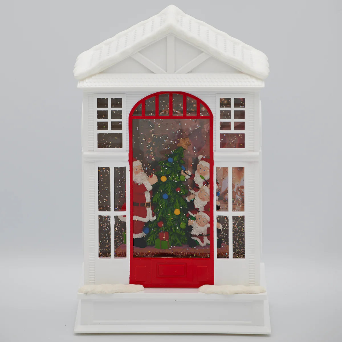 Lighted Swirl House with Santa and Elves