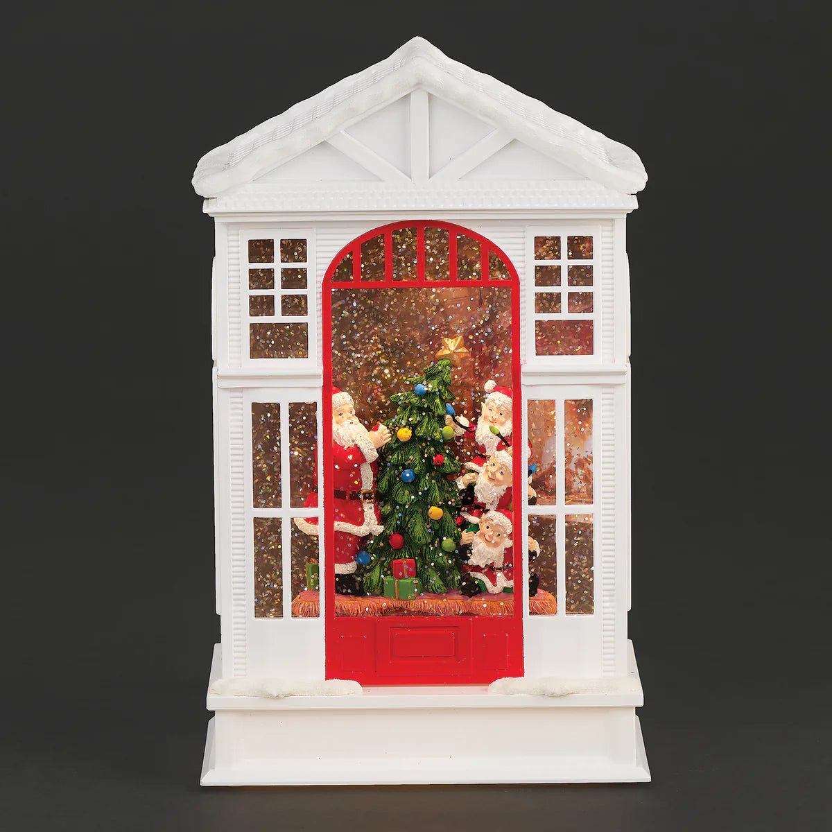 Lighted Swirl House with Santa and Elves