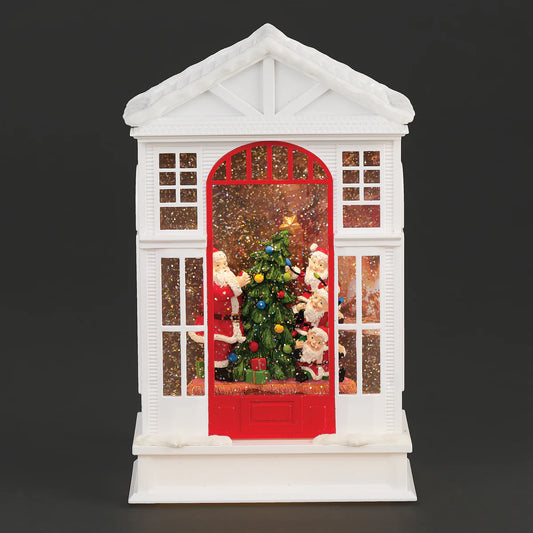 Lighted Swirl House with Santa and Elves