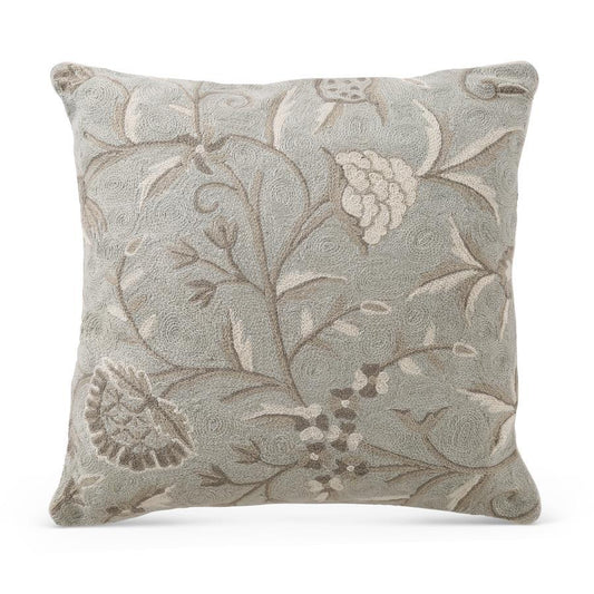 Blue &Gray Floral Embroidered Square Pillow