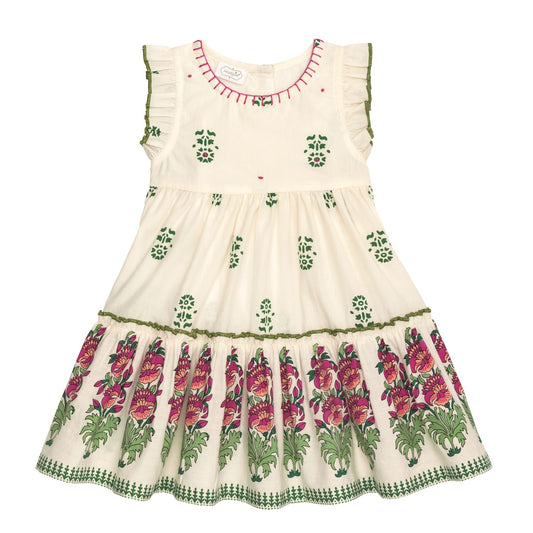Embroidered Mudpie Ivory Block Print toddler Dress