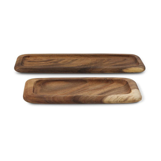 Carved Rectangle Wood Tray 12"