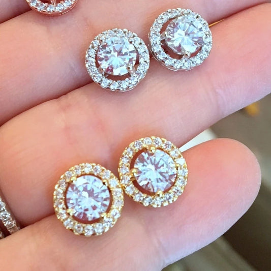 Crystal Round Gold Stud Earrings