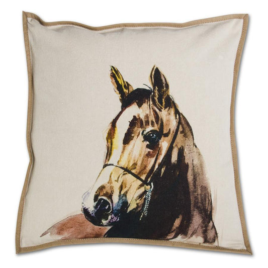 Pillow with a horse illustration on a beige background