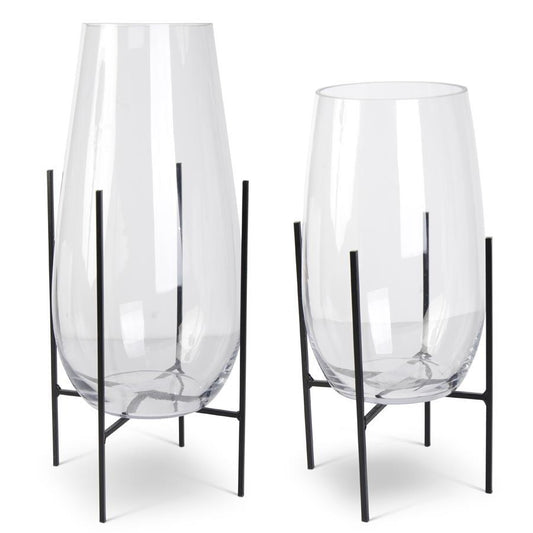 Clear Glass Floating Vases on Dark Metal Stand Small