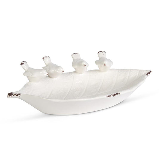 Ceramic Leaf Bowl with 4 Songbirds