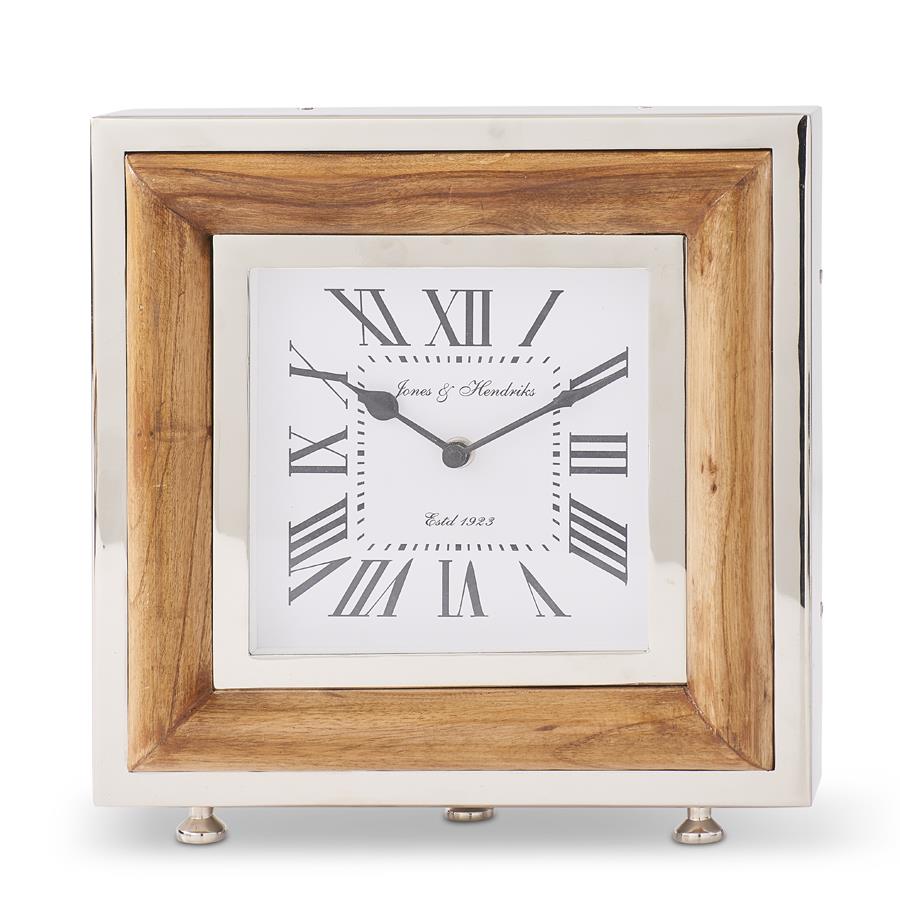 Wood & Silver Square Tabletop Clock
