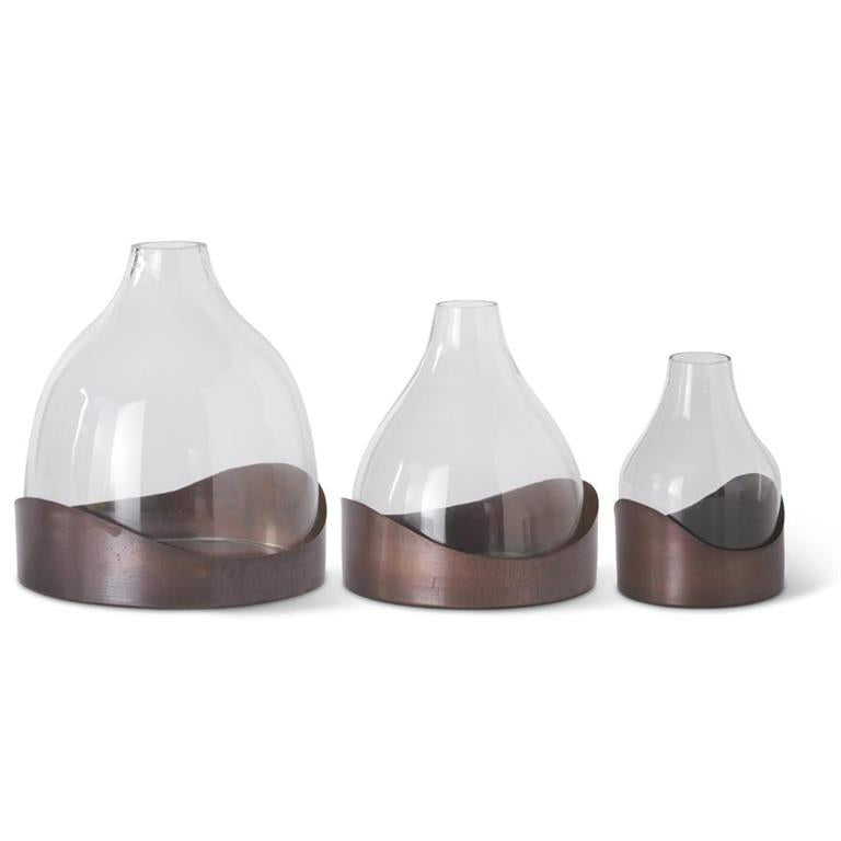 Clear Glass Dome on Wavy Bronze Tray Medium