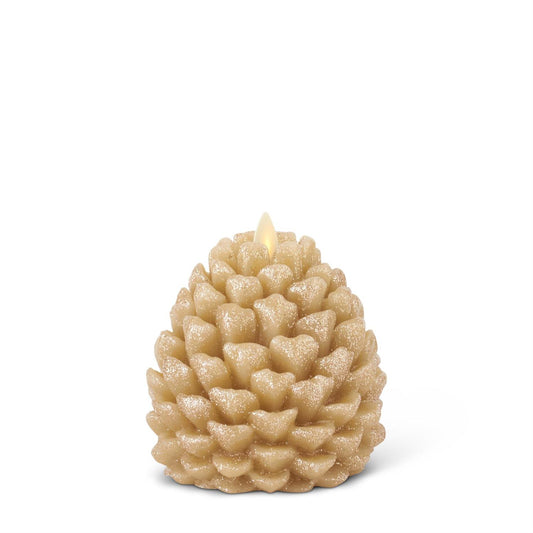 Luminara Gold Glittered Pinecone Flameless Candle 4.5"