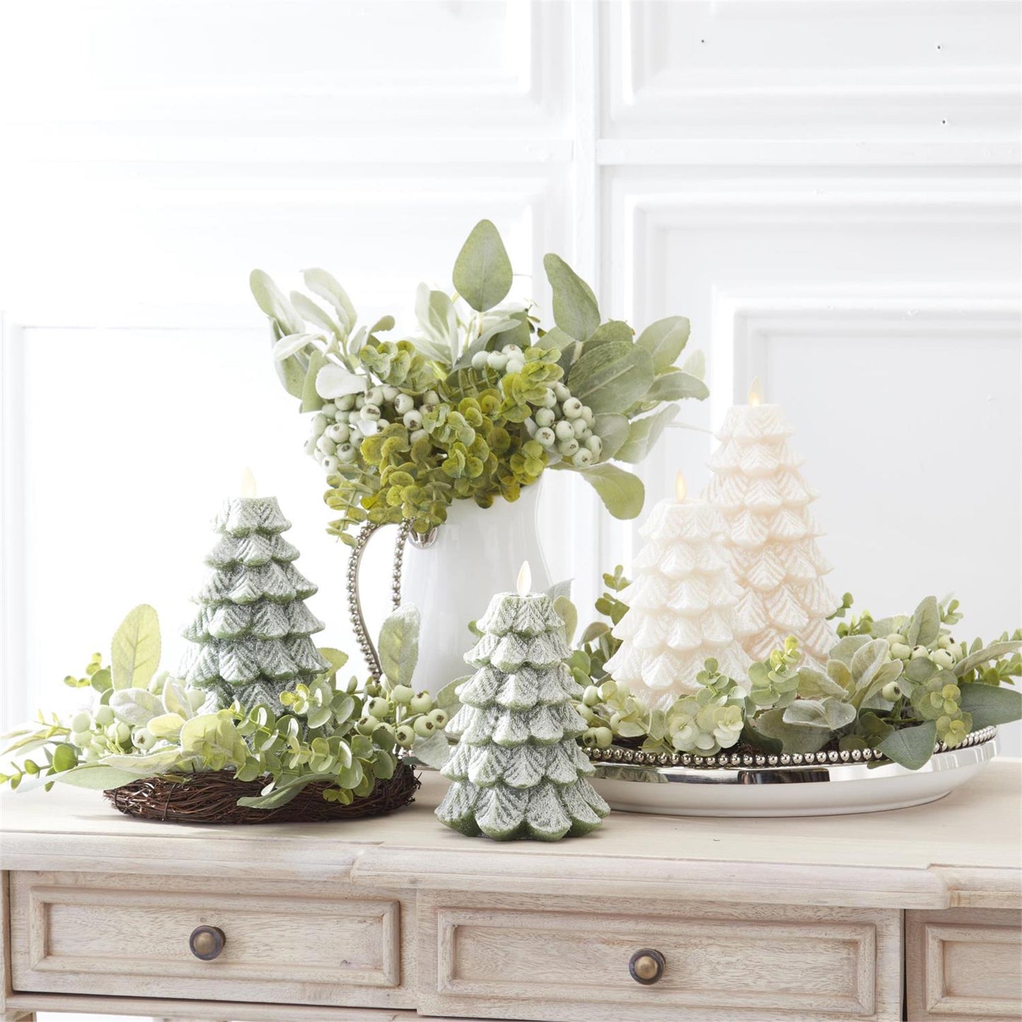 Luminara Green Snowy Tree Candle