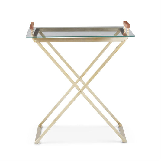 Gold Metal Framed Bar Table w/Glass Tray
