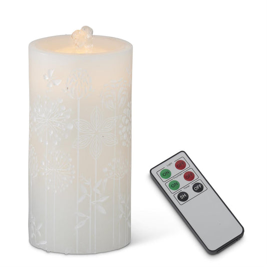 LED Wax Pillar Water Candle White Flower