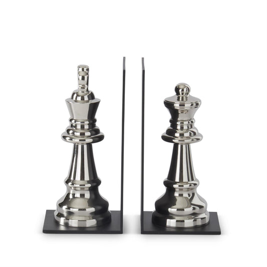 Set of Silver Metal & Black Chess Bookends