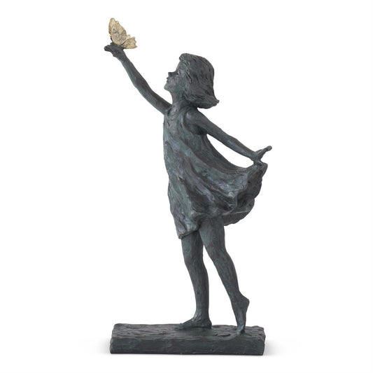 Faux Bronze Resin Girl with Gold Butterfly