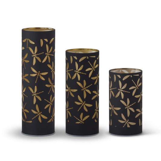 Black & Gold Laser Engraved LED Dragonfly Lantern Small