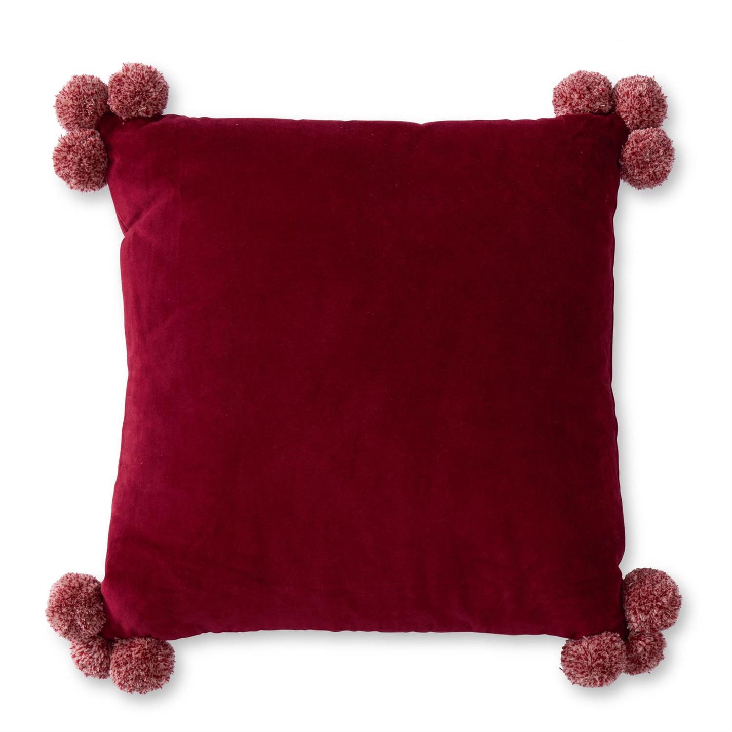 Burgundy Velvet Pom Pom Pillow