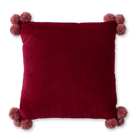 Burgundy Velvet Pom Pom Pillow