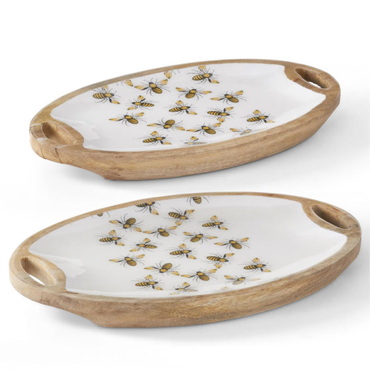 Oval Bee Enameled Tray Large