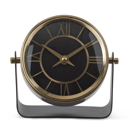 Antique Brass Round Clock on Stand