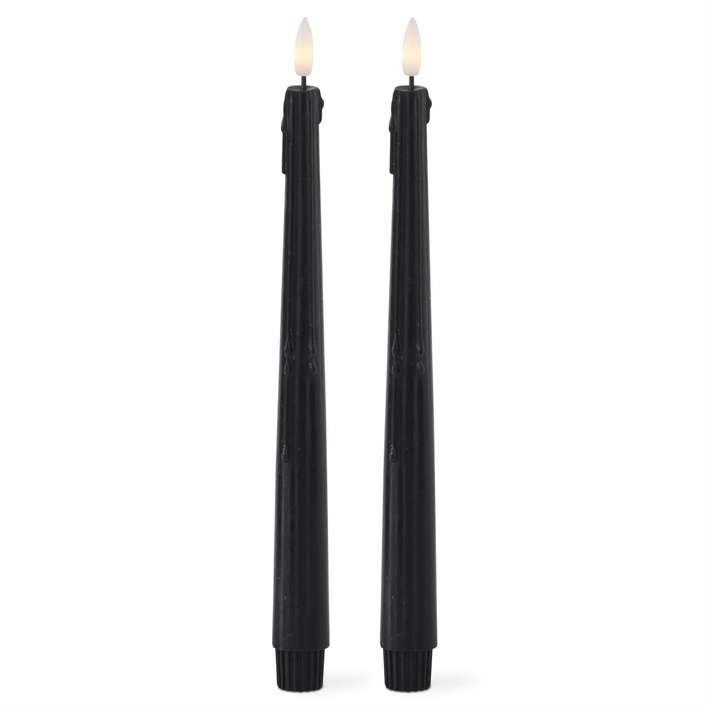Black 11.5" LED wax tapers with drips at the top