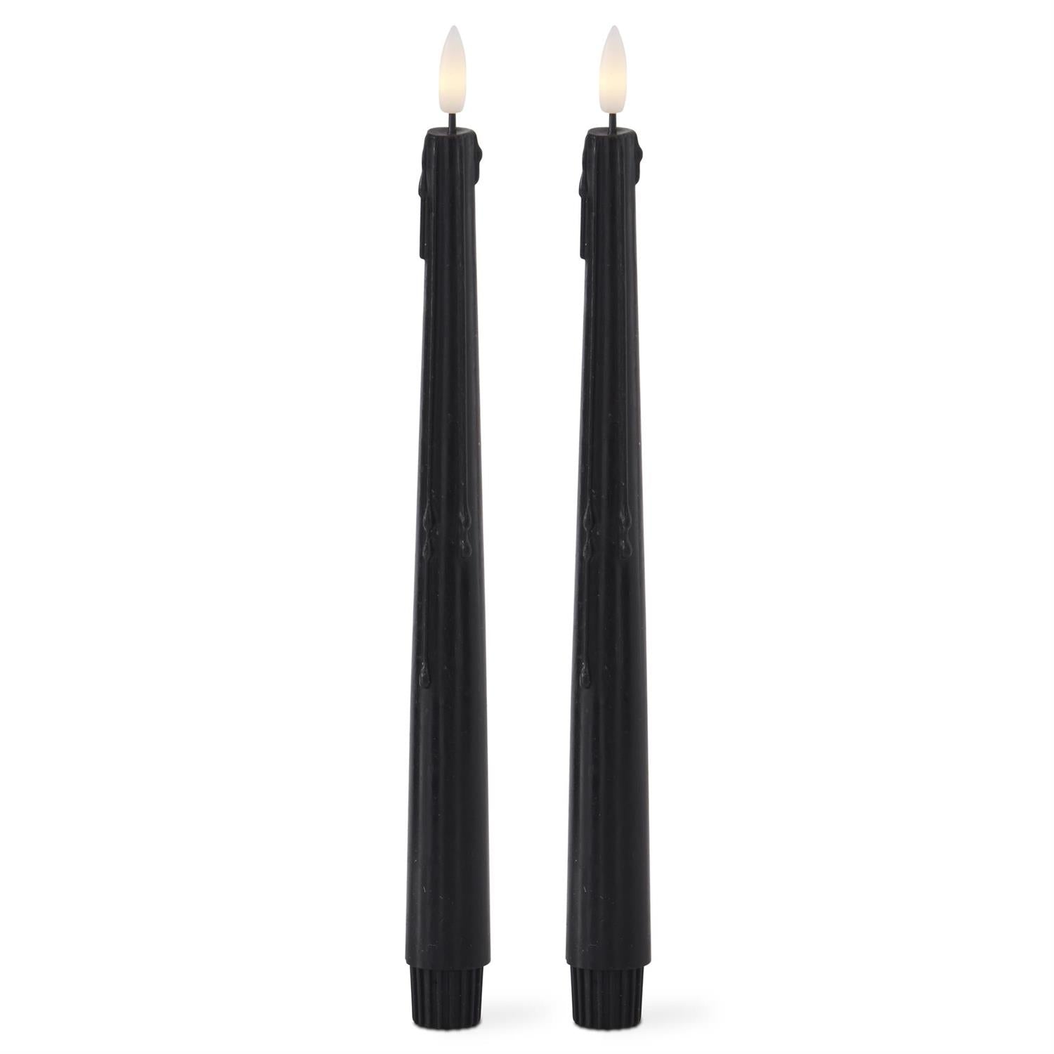 Black 11.5" LED wax tapers with drips at the top