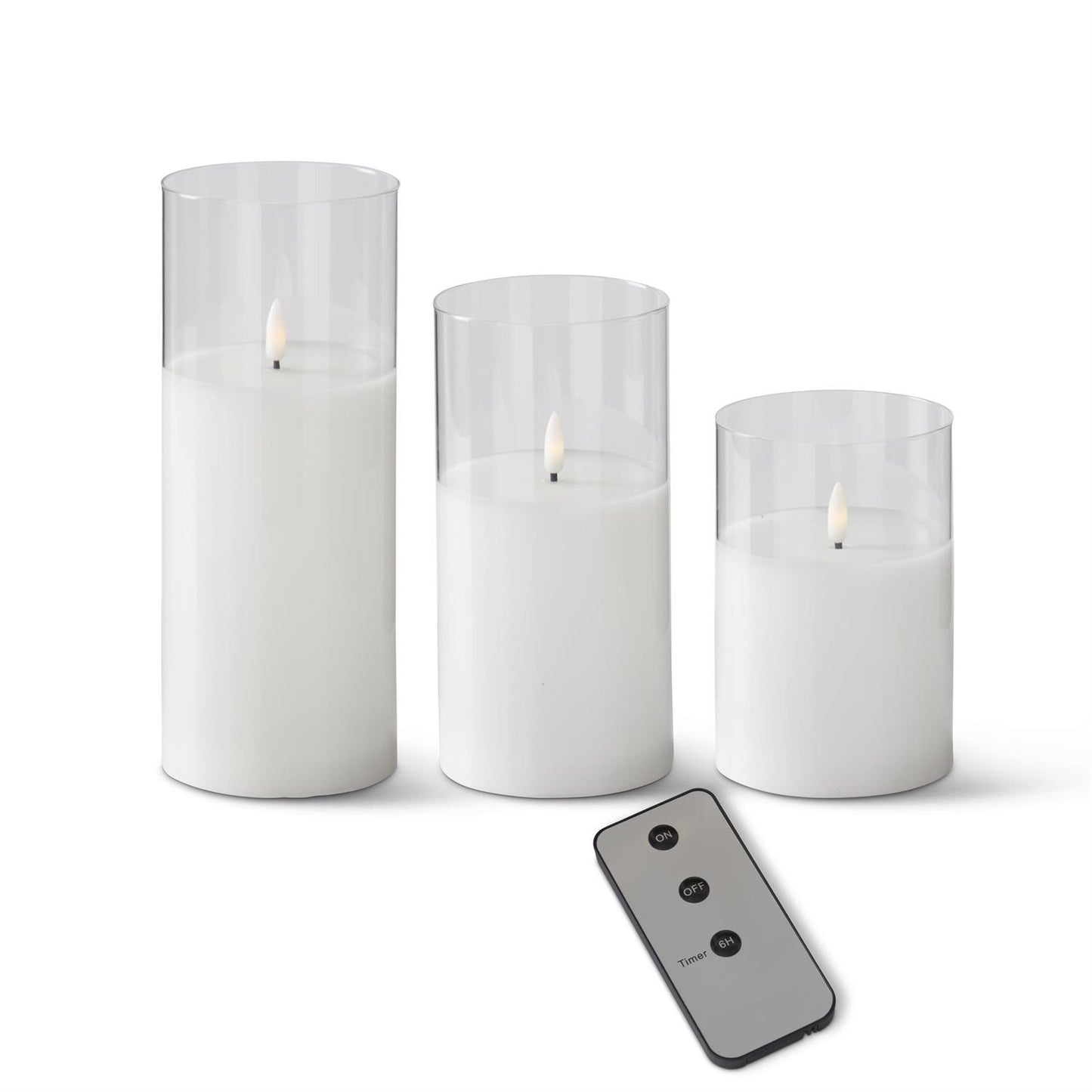 White LED Candle in Glass Votive w/Remote 8"