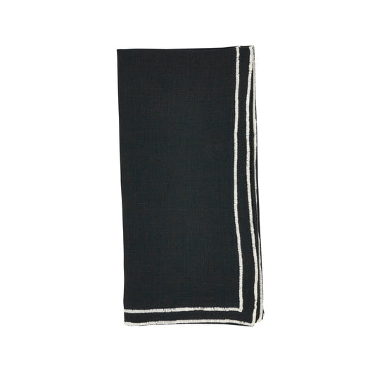 Saro Embroidered Double Line Napkin Black